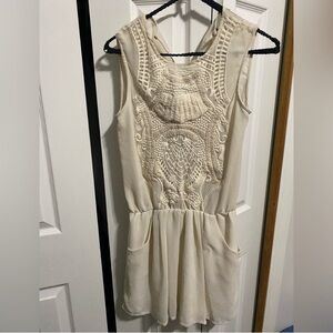 Zara Cream Embroidered Sleeveless Midi Dress